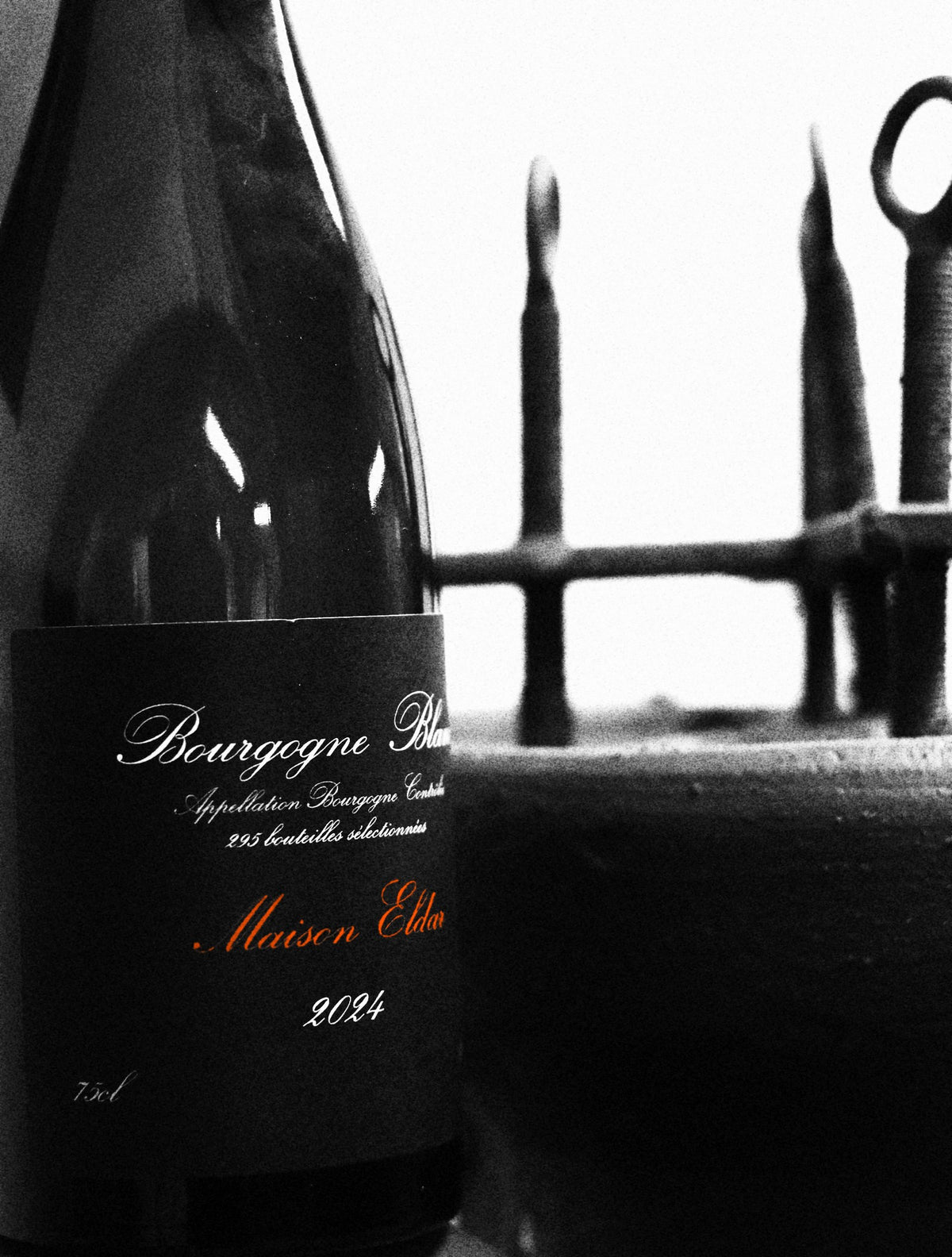 The bottle beside wrought iron